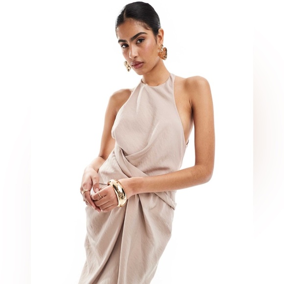 ASOS Textured Racer Neck Maxi Dress Twist Waist NWT in Orange Sz. 6 / 10 UK - Picture 8 of 14